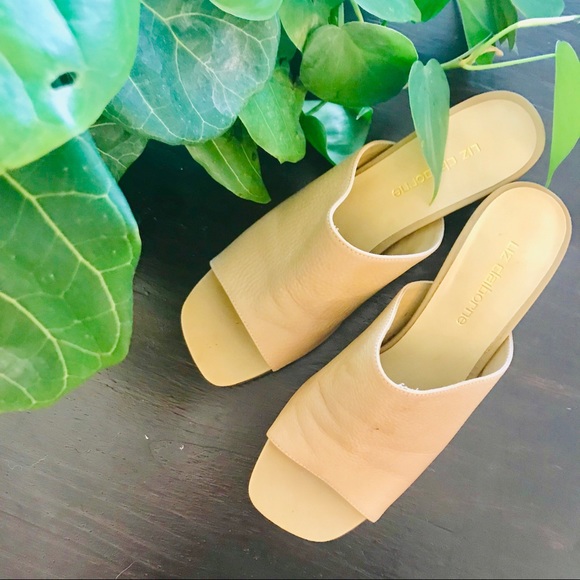 Vintage Shoes - Vintage Retro 90’s Leather Tan  Wooden Heel Mules